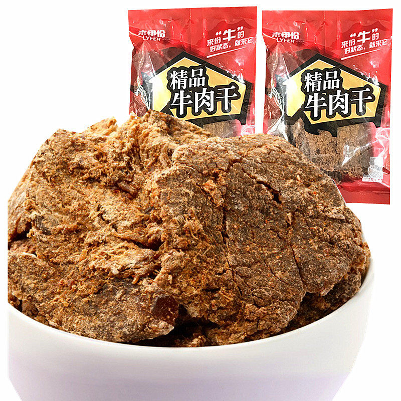 来伊份精品牛肉干250g约4包休闲零食五香内蒙古牛肉片特产小包装