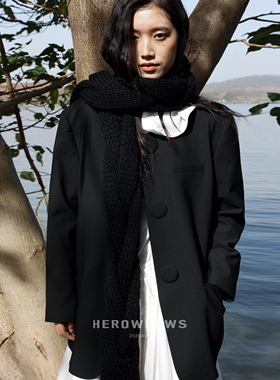 Herowrows26SS 日系无领廓形西装外套大包扣箱型后背印花内里外套