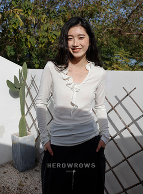 Herowrows 26ss 天丝羊毛打底T恤 浪漫不对称荷叶绕花领显瘦上衣