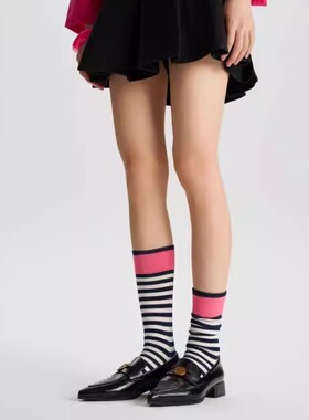 【粉可爱】DEARFISH2025款设计中筒女袜条纹棉袜长袜cherry同款