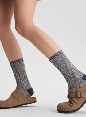 【蓝屿灰】dearfish棉2025新款中筒女袜双针粗线堆堆cherry同款