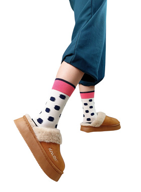 【小煤球黑】DEARFISH2025款设计中筒女袜条纹棉袜波点cherry同款