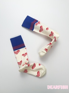 【紅桃心】DEARFISH 2025款设计中筒女袜条纹棉袜长袜cherry同款