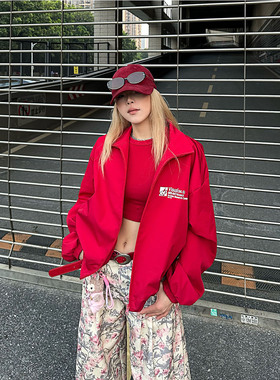 NNK 美式复古印花字母立领外套男女基础款小众春季情侣开衫潮牌