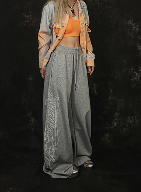 NNK 美式复古运动宽松灰色休闲裤子男女秋季小众设计感阔腿长裤潮