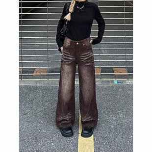 NNK美式复古茶棕色灯芯绒裤子男女直筒宽松阔腿Cargo工装休闲长裤