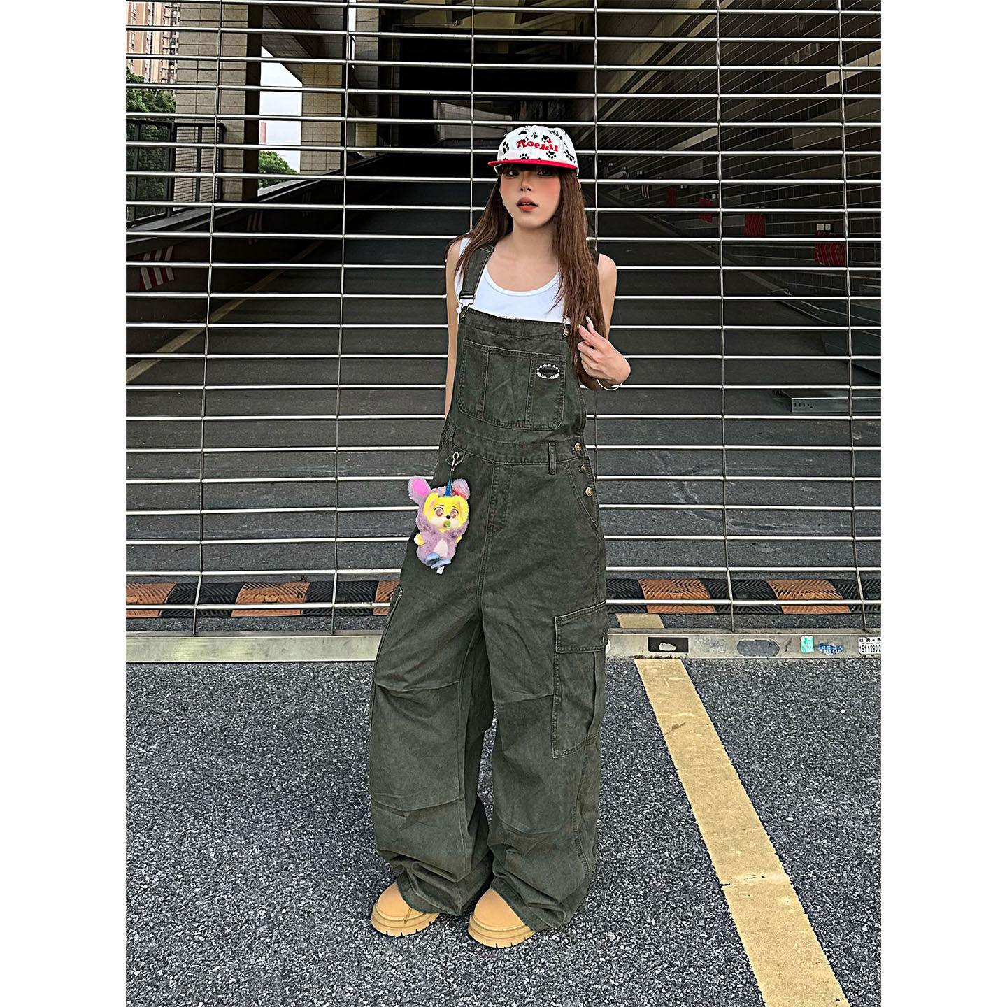 NNK 美式复古水洗做旧工装背带裤男女设计感多口袋宽松直筒长裤潮