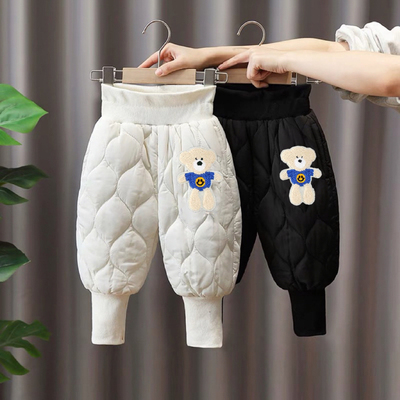 宝宝裤子冬装高腰儿童薄棉裤女童婴儿夹棉三层保暖秋冬裤冬季外穿