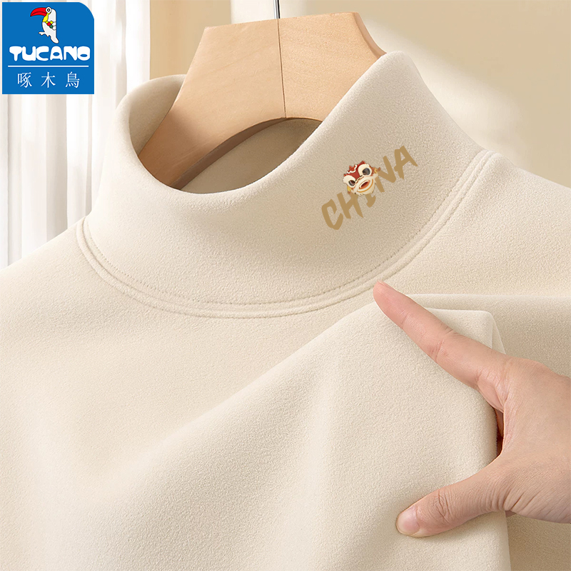 啄木鸟男士打底衫内搭秋冬德绒加厚保暖秋衣男式半高领宽松长袖X