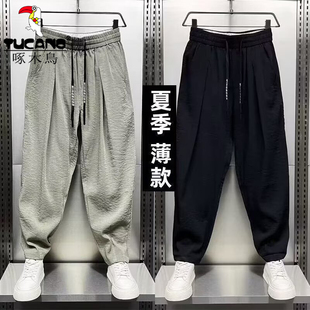 百搭长裤 啄木鸟夏季 透气垂感帅气宽松空调休闲裤 薄款 冰丝速干男士