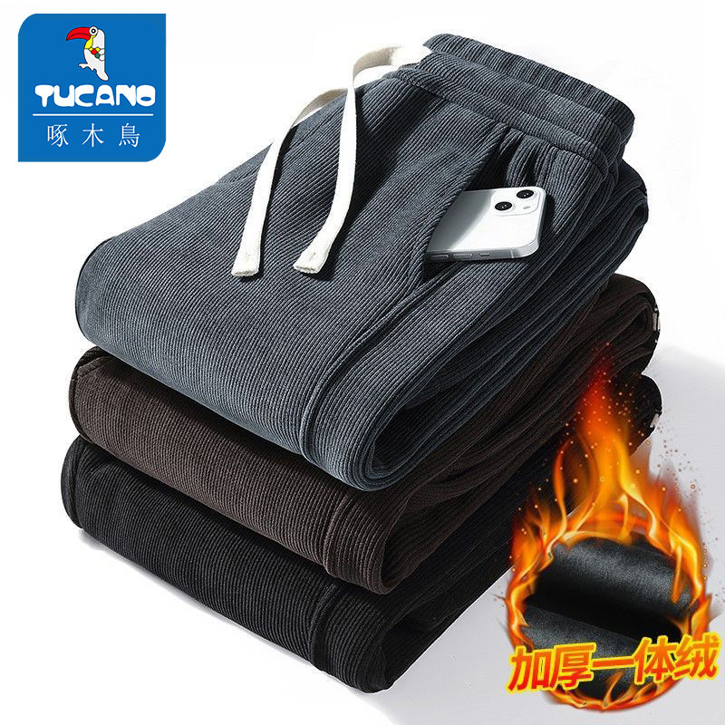 啄木鸟灯芯绒裤子男士休闲裤加绒加厚男裤直筒男款运动裤条绒新款