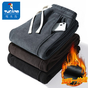 啄木鸟灯芯绒裤子男士休闲裤加绒加厚男裤直筒男款运动裤条绒新款