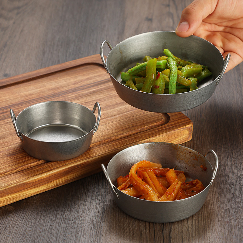 复古304不锈钢小吃碟泡菜碟烤肉蘸料碗酱料碗凉菜碗做旧调料碟