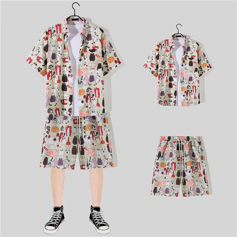 夏季卡通印花青少年夏威夷沙滩短裤男薄款宽松直筒休闲速干大裤衩