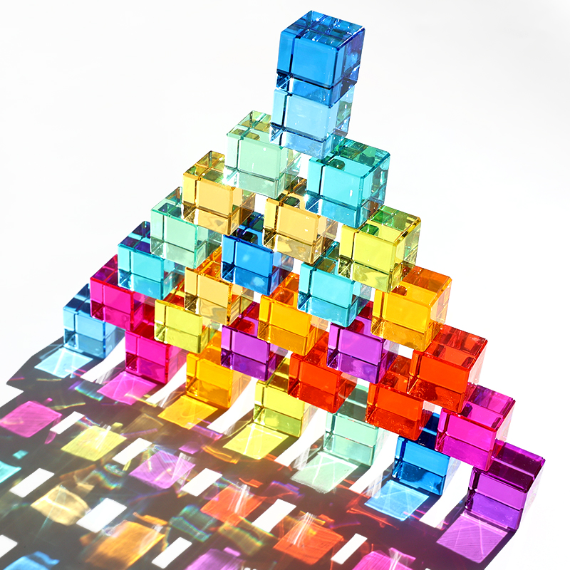 高透亚克力积木儿童益智拼搭彩虹透光立方体水晶宝石积木幼儿园