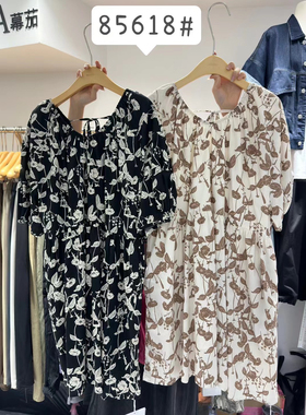 幕茄85618女士水墨画棉布连衣裙休闲时尚减龄胖mm可穿