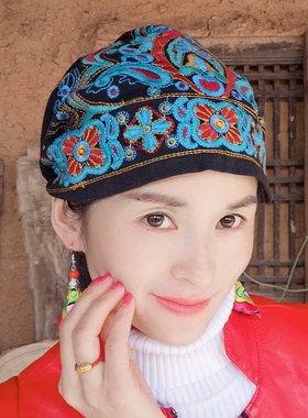 民族风四季复古休闲刺绣花头巾帽红色女士薄款旅游帽子