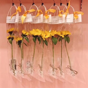 手拎袋透明防水袋单支玫瑰袋子鲜花包装材料小花束袋子情人节