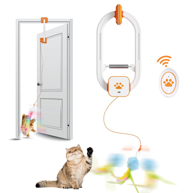 互动电动宠物玩具猫咪逗猫棒升级双模式规则摇摆旋转遥控门夹设计