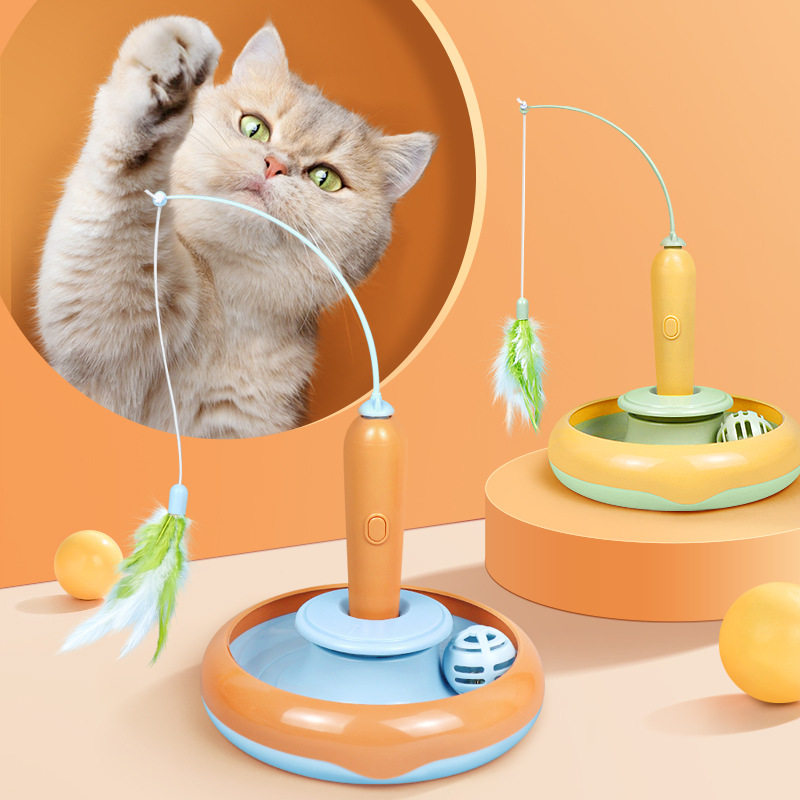 宠物电动逗猫棒羽毛钓竿旋转猫转盘猫咪专用玩具自嗨游乐盘逗猫球