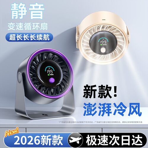 2026新款桌面台式电风扇免打孔户外办公厨房199档充电壁挂小风扇