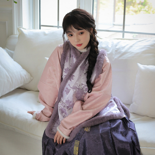 玉兰春晓|满分推荐!人丝仿漳绒缎交领比甲冬季汉服夹毛加绒双色