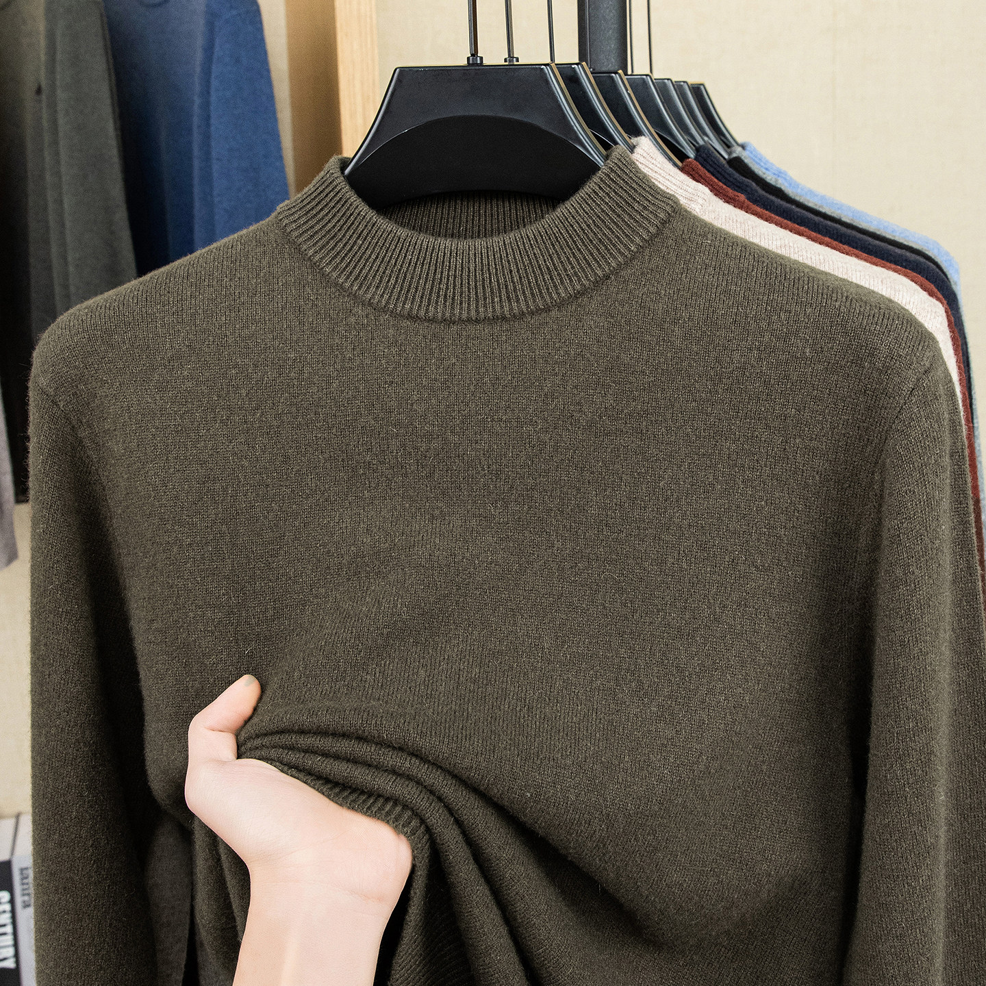 秋冬高端厚款羊绒羊毛衫男半高领贴肤保暖锁温羊毛打底针织衫羊绒