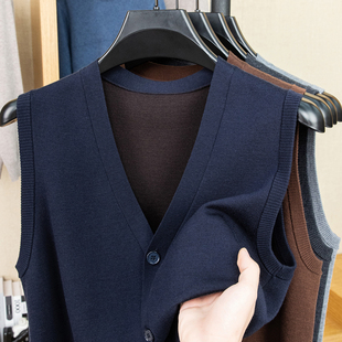柔感无压16针極细空气层双面精纺羊毛马甲男 V领开衫坎肩外套秋冬