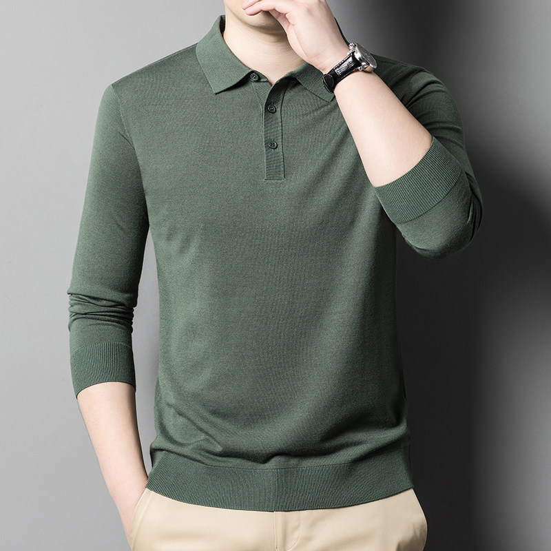 精纺桑蚕丝羊绒POLO衫男秋冬