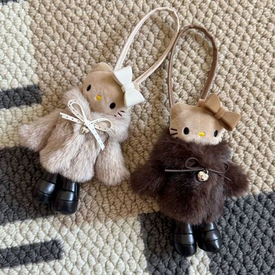 长腿毛绒玩偶挂件娃衣娃娃公仔配饰千金贵气貂皮大衣长腿猫挂件