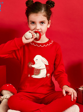 7689女童本命年红色内衣套装大红色纯棉秋衣秋裤中大童保暖棉毛衫