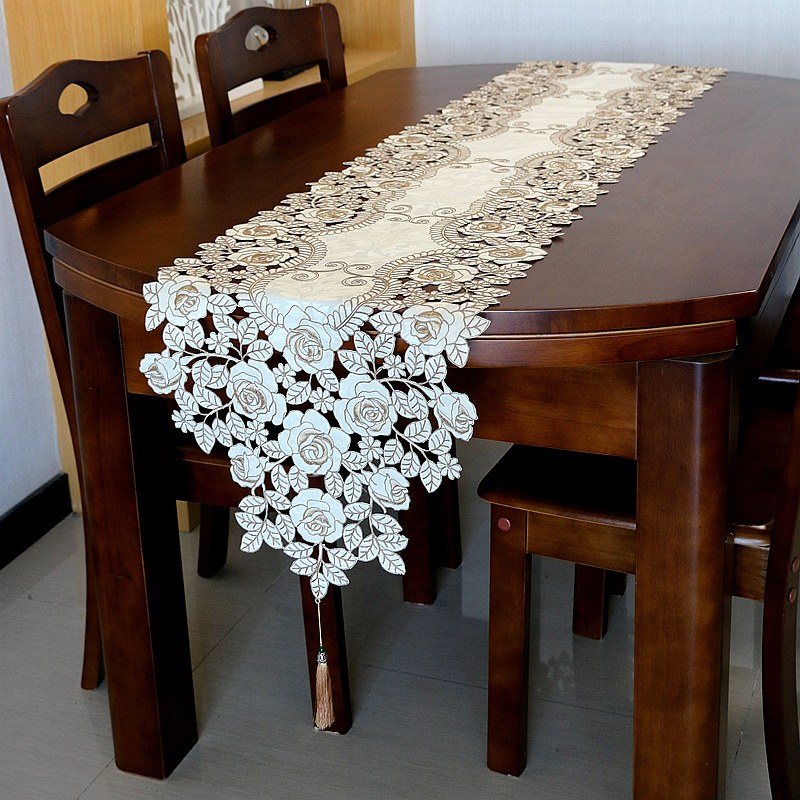 桌旗欧式刺绣布艺美式餐桌布绣花茶几桌垫台布电视柜盖巾流苏床旗