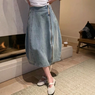 欧洲站2026春季新款V+.COM高腰拉链减龄A字半身裙牛仔花苞裙29588