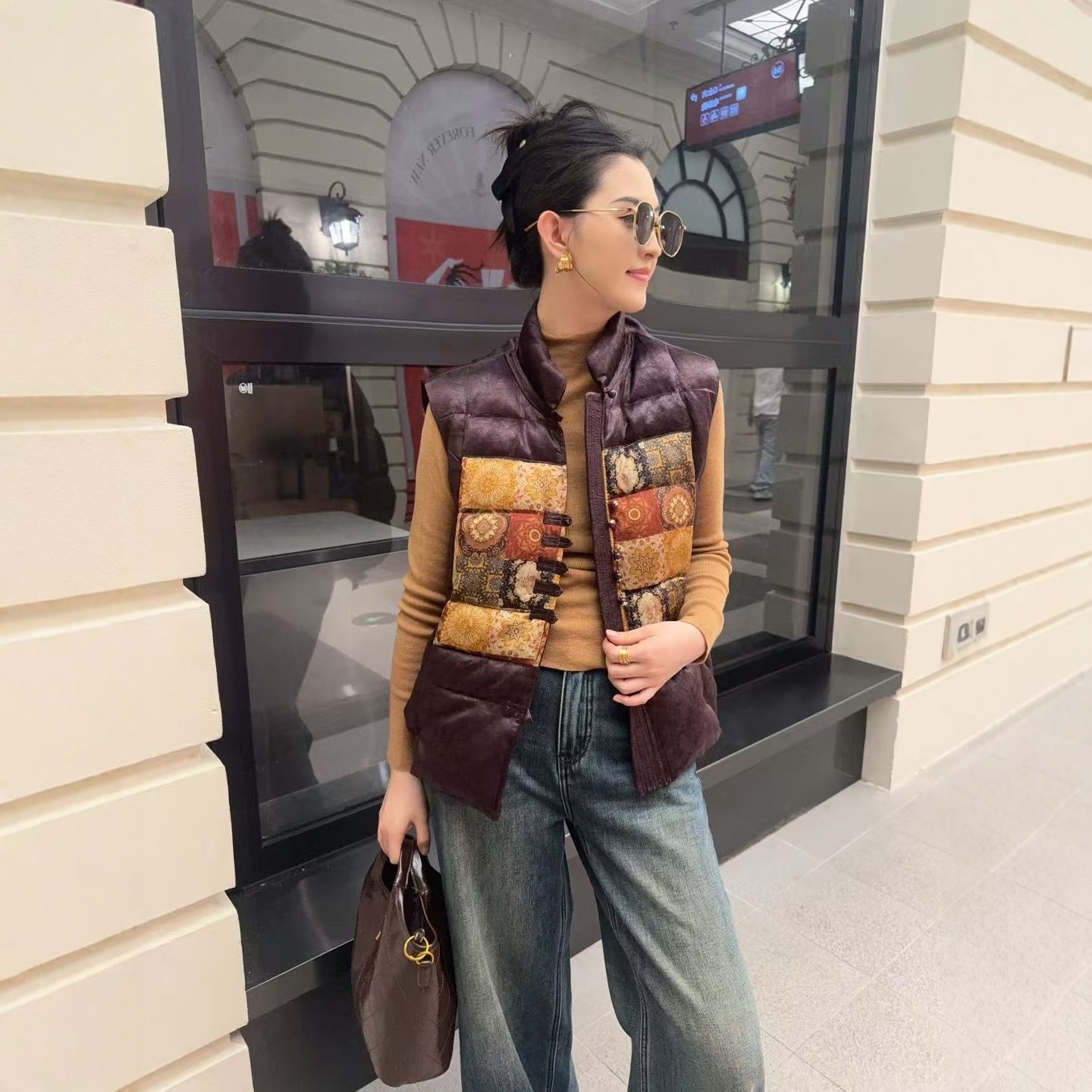 中式提花刺绣贴布鹅绒羽绒服马甲