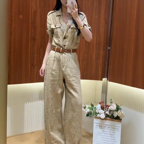 工装短袖高腰阔腿连体裤女26538