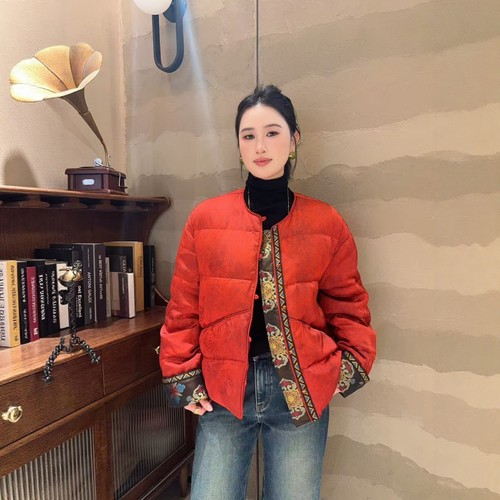 中式国风提花刺绣宽松羽绒服外套