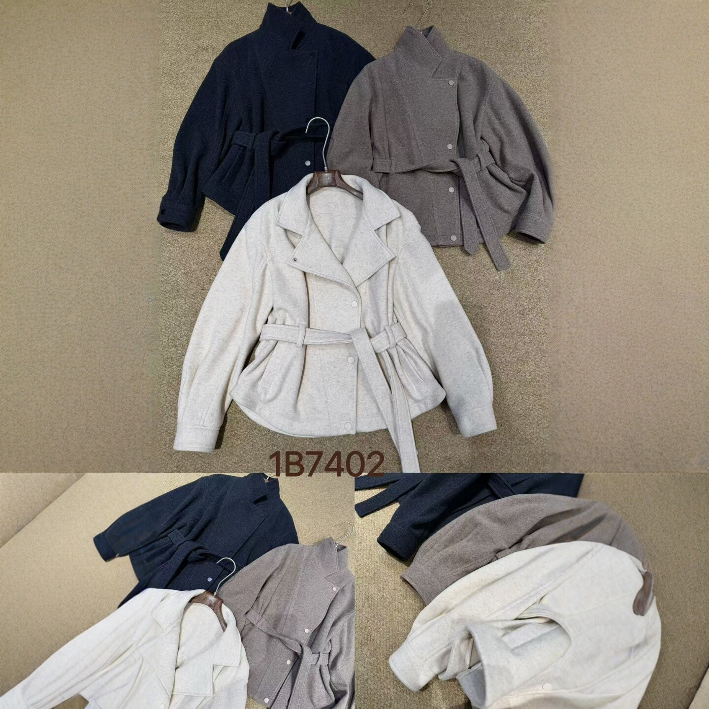 秋冬翻领腰带收腰毛呢大衣女
