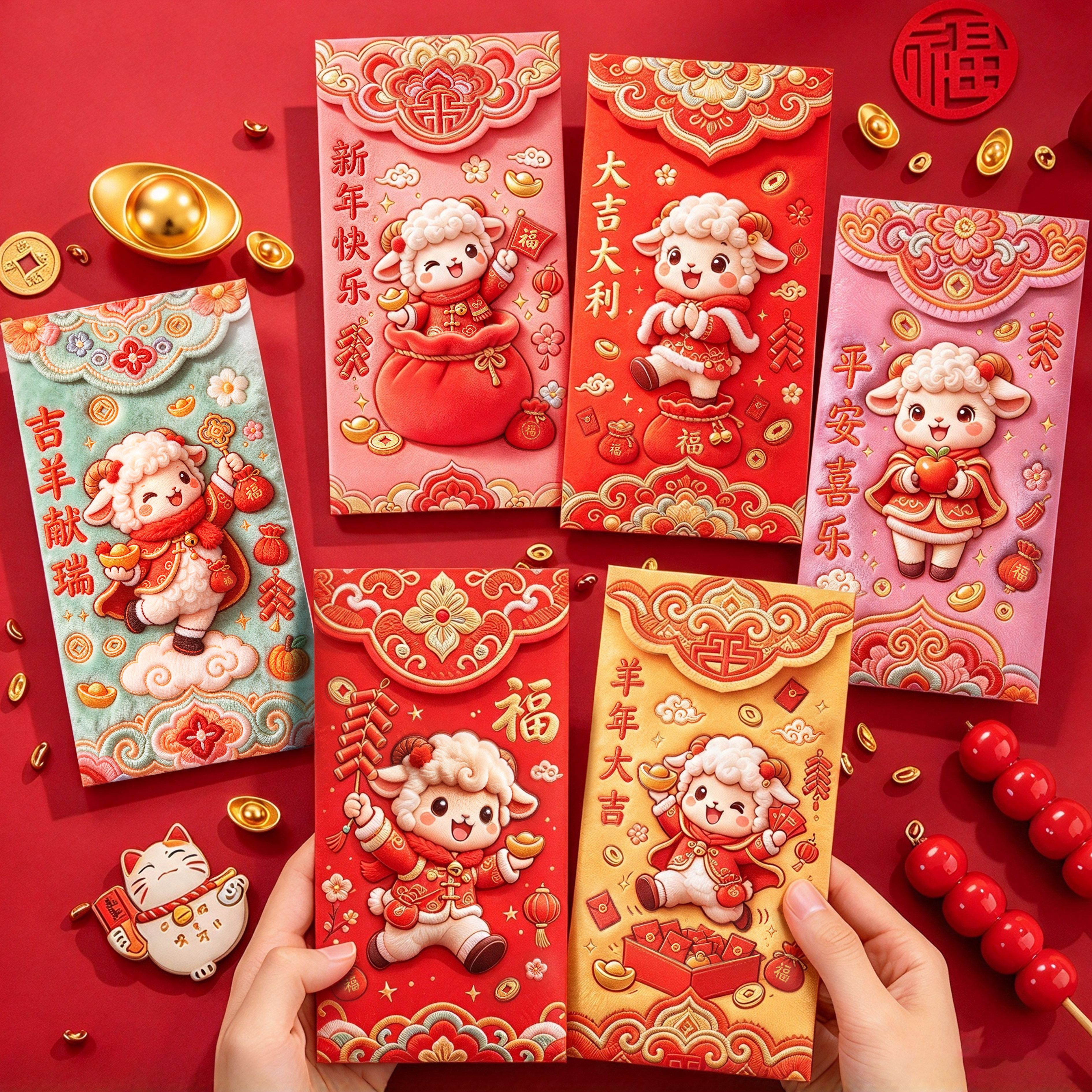 【包邮】2027年新款羊年红包袋萌羊图案喜庆过年新年福气满满利是