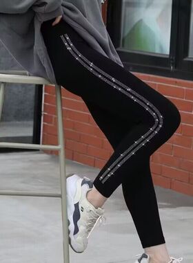 四季新款胖MM大码加绒高腰弹力加肥打底裤女显瘦防寒烫钻保暖长裤