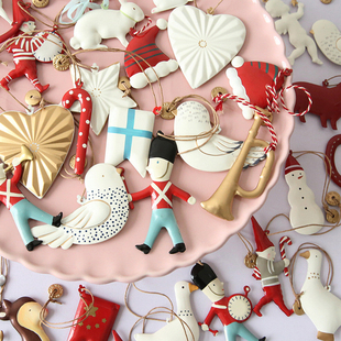 出口诺贝松圣诞树挂件纯手绘铁艺天使复古士兵圣诞装饰品车内挂饰