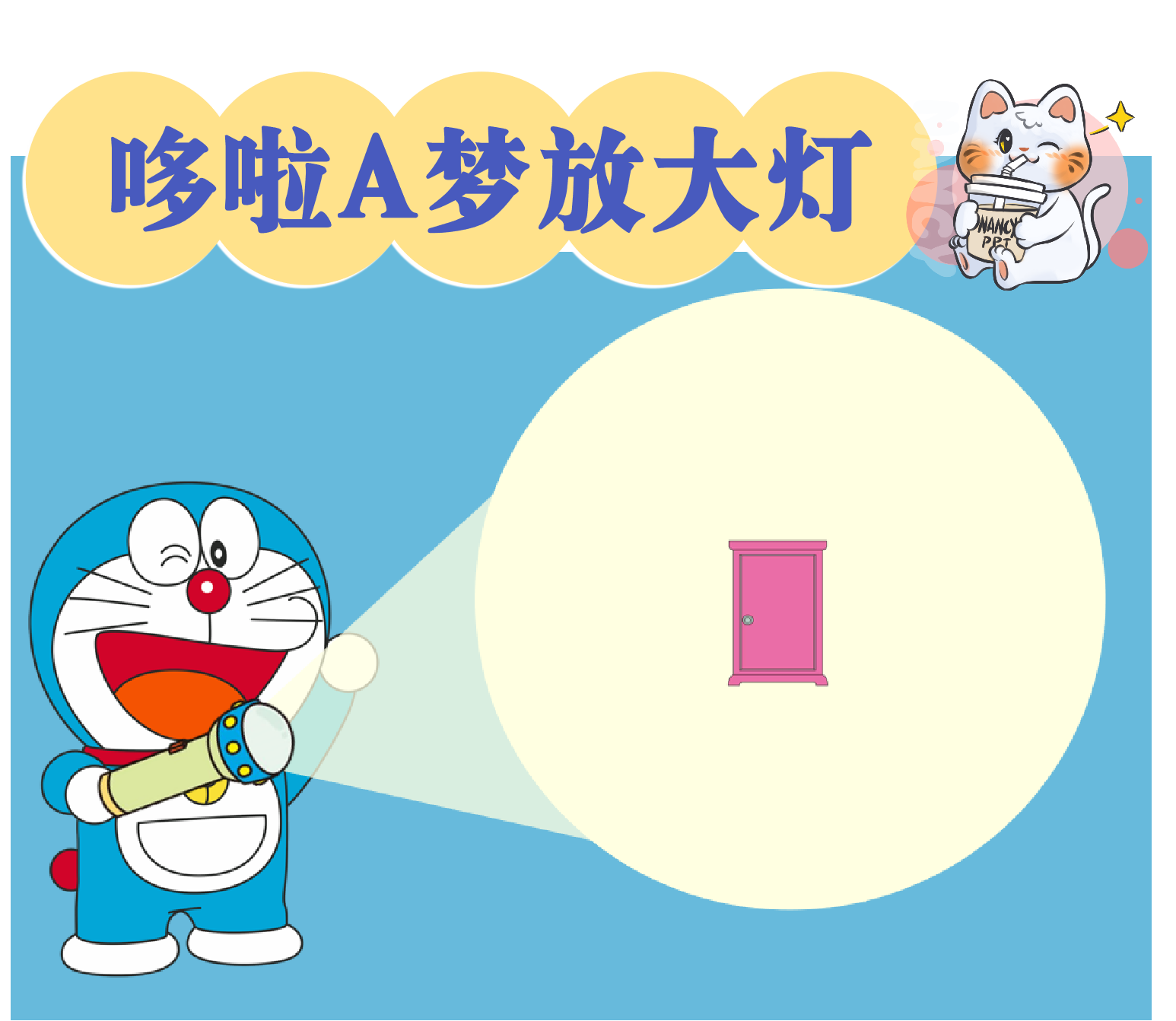 奶昔创意课件哆啦a梦游戏ppt放大灯课堂趣味答题互动模板看图问答