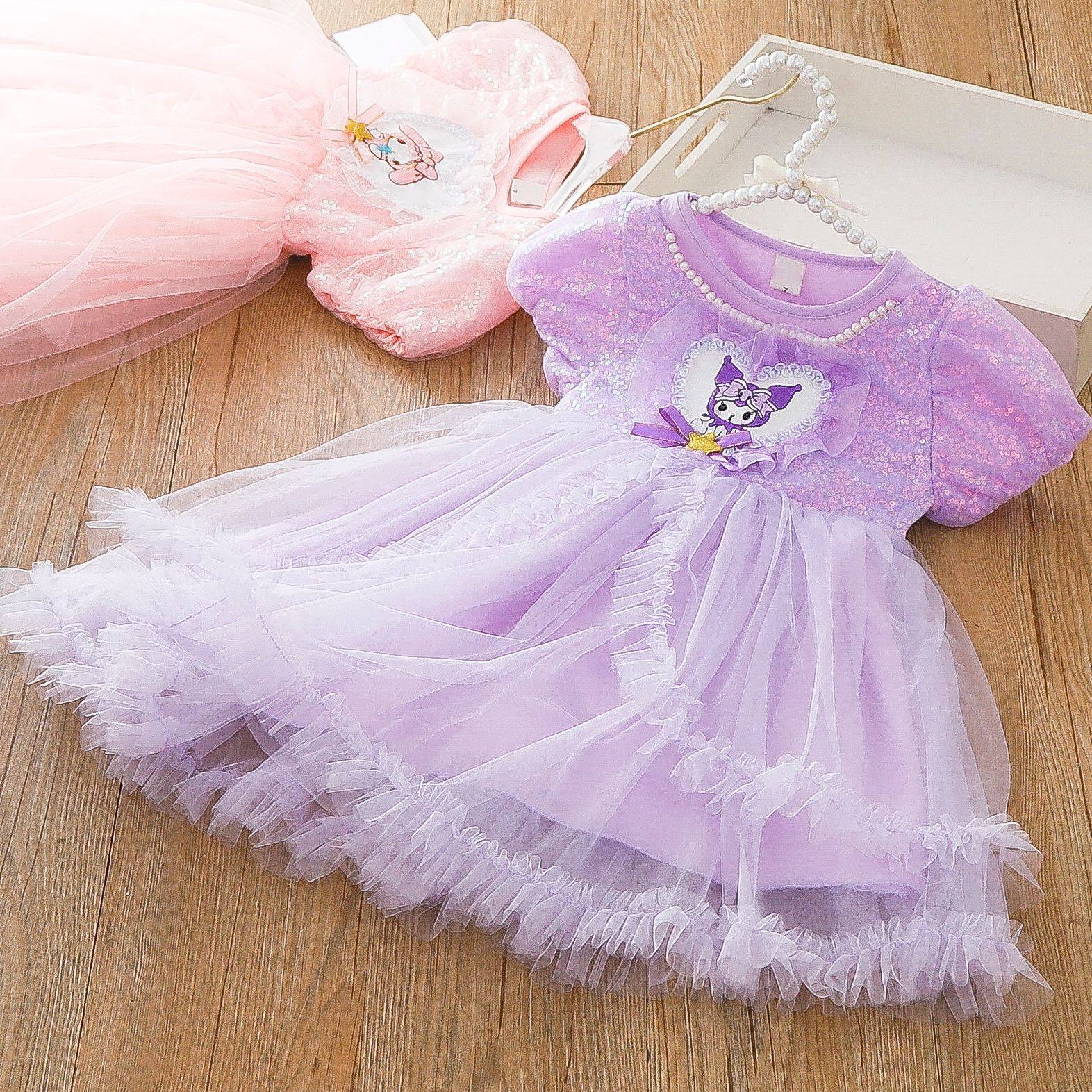 粉色美乐蒂女童连衣裙2025夏装新款紫色库洛米女孩生日公主梦裙子