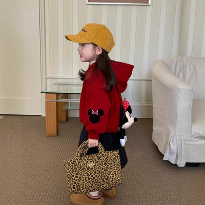 女童卫衣25秋冬季新款加绒加厚米妮可爱卡通连帽衫女宝宝百搭上衣