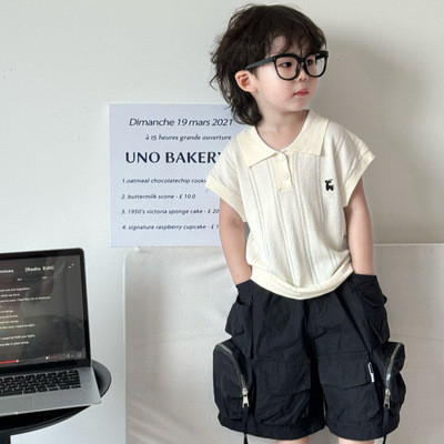 夏季儿童上衣老钱风polo衫短袖镂空莱赛尔刺绣男女童洋气透气童装