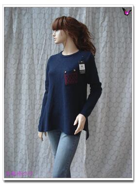 2021秋季深蓝色A字中长款长袖悠闲针织毛衣套头兔绒圆领兔毛街头