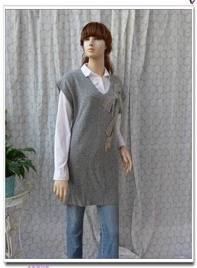 套头V领羊毛中长款背心针织衫