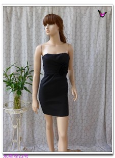 黑色立体花朵抹胸裙连衣裙礼服裙修身性感女士短款包臀裙复古优雅