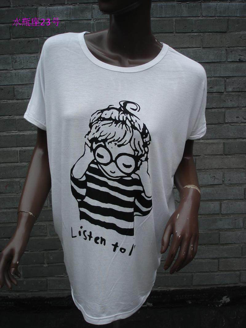 休闲百搭文艺范黑白卡通人像连肩蝙蝠短袖宽松圆领中长款T恤特价,女装/女士精品,T恤,淘宝优惠券,粉丝福利购,淘宝优惠卷