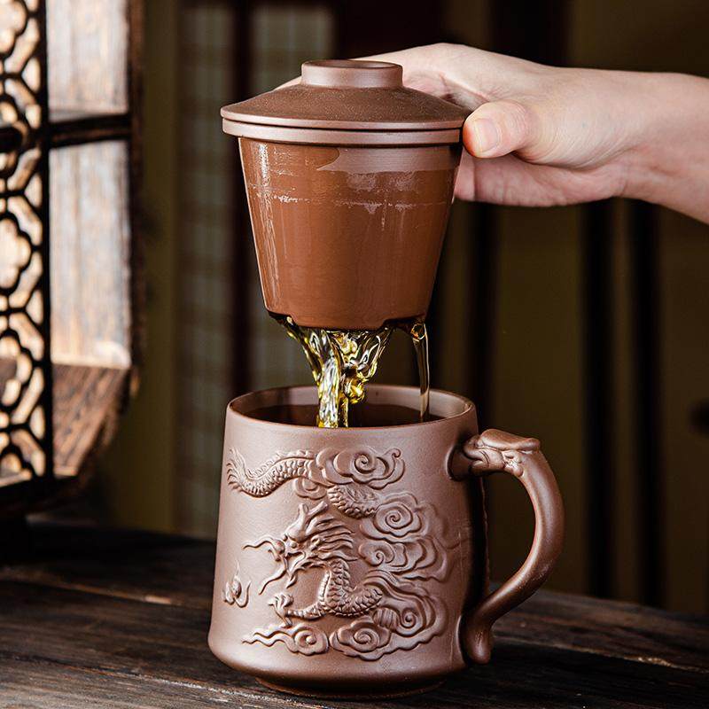 宜兴紫砂杯茶杯带盖过滤内胆手工办公室泡茶壶杯子主人杯办公单杯