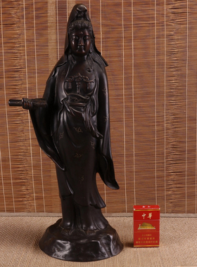 日本高村光云作嵌银铸铜观音菩萨像，重5公斤高51厘米，开脸祥和